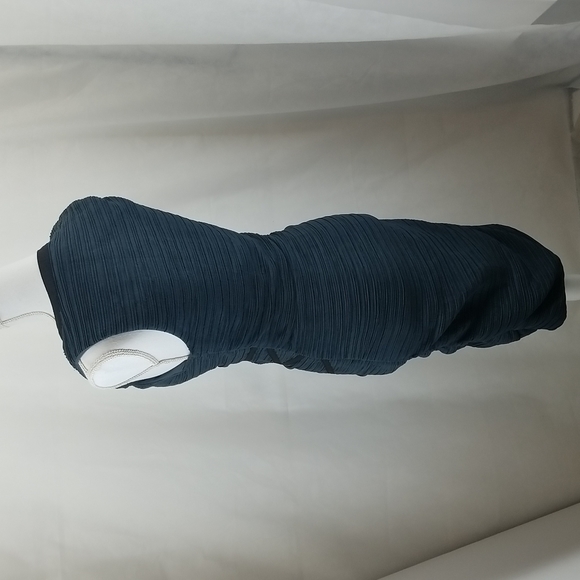 DAISY Body Con Blue Ruched Dress Full Zip Front Dress with Black Trim - Picture 8 of 16